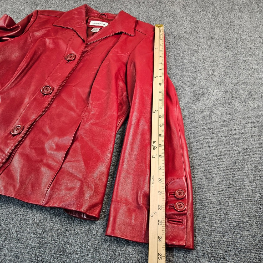 Preston & York Red Genuine Lambskin Leather Jacket Women Size Large Button Front - Picture 6 of 7